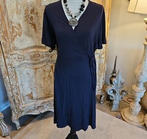 Amazon Essentials Navy Wrap Midi Dress with Short Sleeves